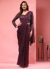 Calming Looking Purple Colour Saree In Pure Georgette